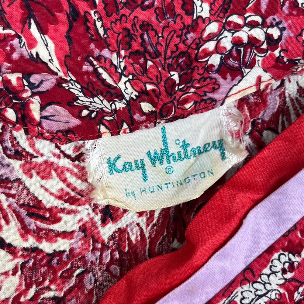 Vtg 50s 60s Kay Whitney Dress Womens XS Red Floral Fit Flare Belted - Picture 3 of 15